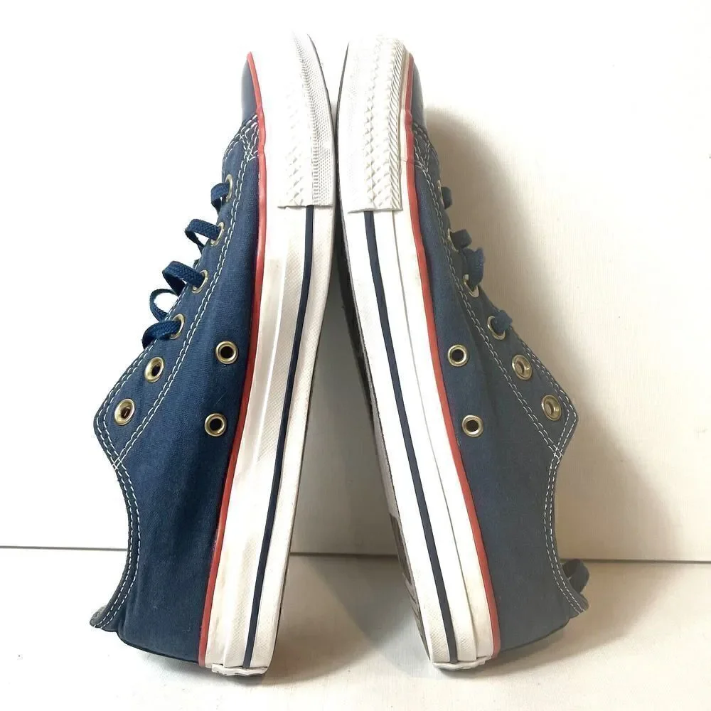Converse All Star Skate Shoe Men 7 Blue Red Cream Striped Tongue Low Top Lace Up